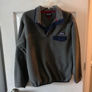 Patagonia Dark Gray Fleece Snap-T with Navy Trim